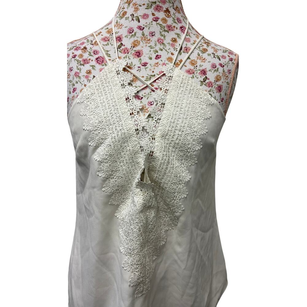 🤍 WAYF Lace Trim Halter Top M – Cream Boho Festival Y2K Cami - Picture 2 of 6